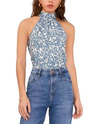 1.STATE - Printed Tie-back Halter Sleeveless Blouse - Lyst