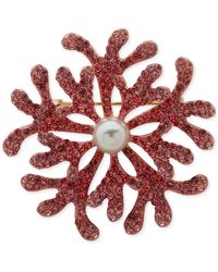 Anne Klein - Gold-tone Color Pave & Imitation Pearl Sea Coral Pin - Lyst