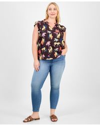 Democracy - Trendy Plus Printed Split-neck Flutter-sleeve Top - Lyst
