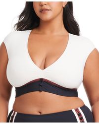 Bleu Rod Beattie - Plus Size Button-down Cap-sleeve Cropped Swim Top - Lyst