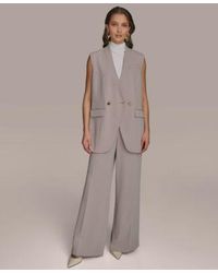 Donna Karan - Petite V Neck One Button Vest Pinstripe Wide Leg Pants - Lyst
