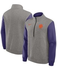 Nike - Heather Gray/purple Clemson Tigers Club Fleece Half-zip Pullover Sweatshirt - Lyst
