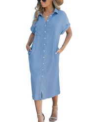 CUPSHE - Denim Short Sleeve Button Down Cover Up Dress - Lyst