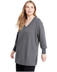 June + Vie - June + Vie Plus Size V-neck French Terry Sweatshirt - Lyst