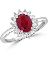Simona - Elegant Oval Halo Cz Flower Design Ring - Lyst
