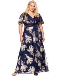Betsy & Adam - Floral Foil Print Flutter Sleeve Gown - Lyst