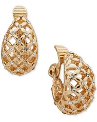 Anne Klein - Gold-tone Pave Mesh Clip-on Button Earrings - Lyst