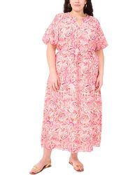 Vince Camuto - Plus Split Neck Puff Slv Maxi Dress W Waist Tie - Lyst