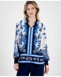 Tahari - Printed Blouson-sleeve Blouse - Lyst