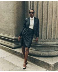 Anne Klein - Sequin One Button Blazer Tie Neck Blouse Sequin Pencil Skirt - Lyst
