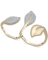 Wrapped in Love ? Diamond Pavé Leaf Open Cuff Double Ring (1/2 Ct. T.w.) In 10k White Or Yellow Gold, Created For Macy's - Metallic