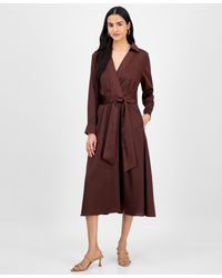 Tahari - Collared V-neck Tie-waist Midi Dress - Lyst