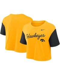 Nike - Gold/navy West Virginia Mountaineers Color Block Script Performance Cropped T-shirt - Lyst
