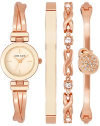 Anne Klein - Quartz Pink And Rose Gold-tone Metal Alloy Bangle Watch Set - Lyst