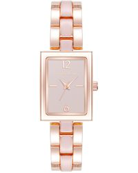 Anne Klein - Quartz Modern Rectangular Blush Enamel And Rose Gold-tone Alloy Metal Watch - Lyst