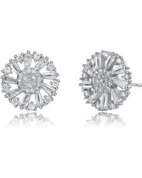 Genevive Jewelry - Sterling Silver Gold Plated Clear Round Cubic Zirconia Stud Earrings - Lyst