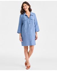 Charter Club - 100% Linen Lace-up 3/4-sleeve Utility Dress - Lyst