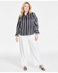 Vince Camuto - Plus Size Striped Button Down Bell Sleeve Shirt Flat Front Elastic Waist Wide Leg Pants - Lyst