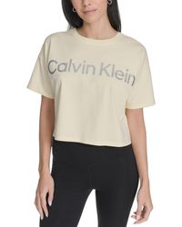 Calvin Klein - Performance Glitter Logo High-low Cropped Tee - Lyst