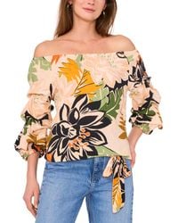 Vince Camuto - Floral Off-the-shoulder Bubble 3/4-sleeve Tie-front Blouse - Lyst