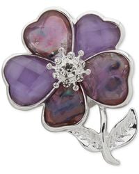 Anne Klein - Silver-tone Crystal & Stone Flower Pin - Lyst