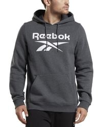 Reebok - Identity Classic-fit Stacked Logo-print Fleece Hoodie - Lyst