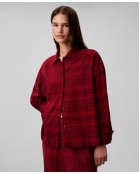 Calvin Klein - Plaid Collar Neck Long Sleeve Sleep Shirt - Lyst
