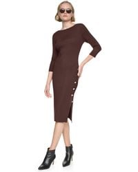 DKNY - 3/4 Sleeve Boat Neck Midi Sweater Dress - Lyst