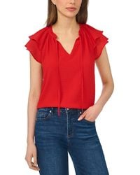 Cece - Flutter-sleeve Tie-neck Top - Lyst