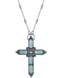 2028 - Silver-tone Aqua Moonstone Aqua Crystal Cross 20" Necklace - Lyst