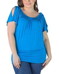 24seven Comfort Apparel - Plus Size Short Sleeve Split Shoulder Top - Lyst