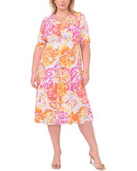 Msk - Plus Size Floral-print Twist-front Midi Dress - Lyst