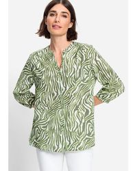 Olsen - Cotton Viscose 3/4 Sleeve Zebra Print Tunic Shirt - Lyst