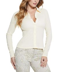 Guess - Tessa Smocked Button-down Long-sleeve Top - Lyst