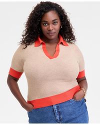 On 34th - Trendy Plus Size Collared Contrast-trim Sweater - Lyst