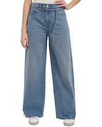 Calvin Klein - Cut-hem High-rise Wide-leg Belted Cotton Denim Jeans - Lyst
