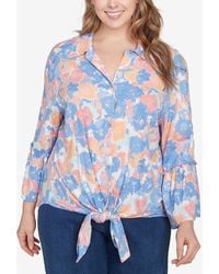 Ruby Rd. - Plus Size Floral Button Tie Front Top - Lyst