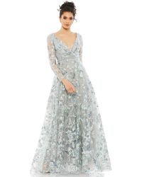 Mac Duggal - Embellished V Neck Illusion Long Sleeve A Line Gown - Lyst