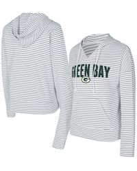 Concepts Sport - White/gray Green Bay Packers Liftoff Striped Notch Neck Pullover Hoodie - Lyst