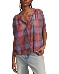 Lucky Brand - Cotton Plaid Smocked-shoulder Blouse - Lyst