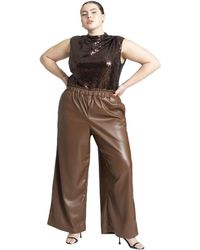 Eloquii - Plus Size Wide Leg Leather Pants - Lyst