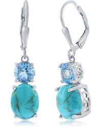 Simona - Sterling Silver Oval Turquoise & Round Gem Earrings - Lyst