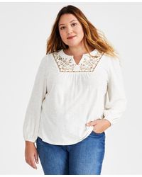 Style & Co. - Plus Size Embroidered Split-neck Top - Lyst
