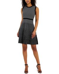 Anne Klein - Vertical Stripe Fit & Flare Sleeveless Dress - Lyst