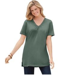Woman Within - Plus Size Within Perfect Short-sleeve Shirred V-neck Tunic - Lyst