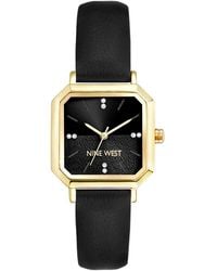 Nine West - Quartz Regency Black Leather And Gold-tone Watch - Lyst