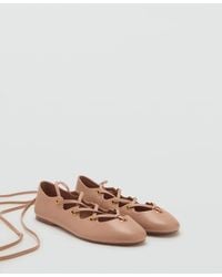 Mango - Crossed Straps Leather Ballet Flats - Lyst