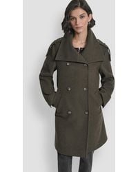 DKNY - Double-breasted Funnel Neck Military Coat - Lyst