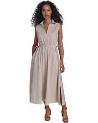 Calvin Klein - Cotton Drawstring Sleeveless Midi Dress - Lyst