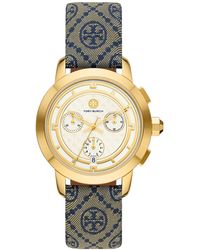 Tory Burch - The Tory Goldtone, Jacquard & Leather Strap Watch/37mm - Lyst